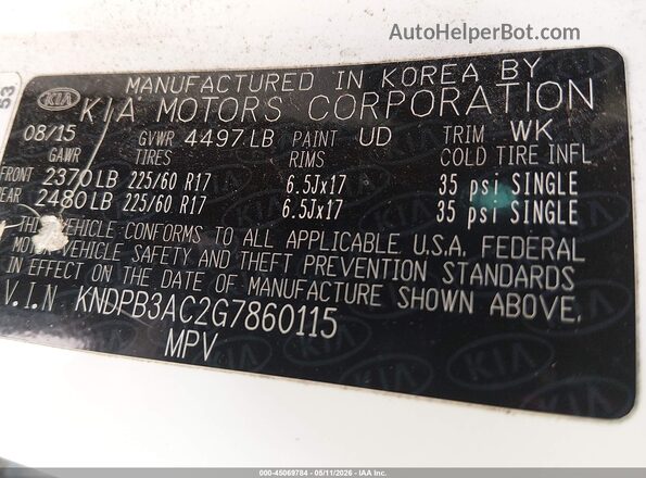 KNDPB3AC2G7860115 2016 KIA SPORTAGE White Շարժիչի բաժամունքի տեսք