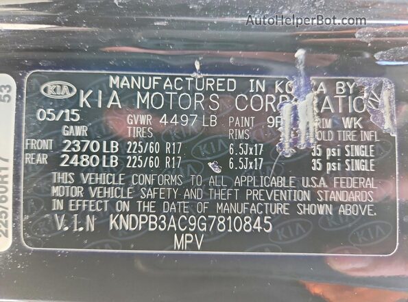 KNDPB3AC9G7810845 2016 KIA SPORTAGE Black Vista de la etiqueta del VIN