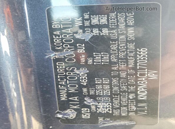 KNDPM3AC1L7703566 2020 KIA SPORTAGE Blue ძრავის განყოფილების ხედი
