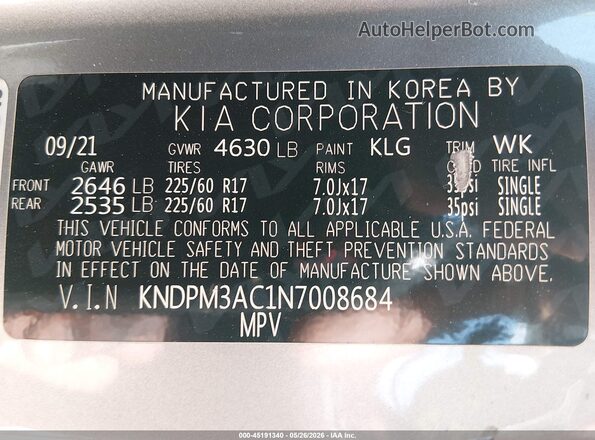 KNDPM3AC1N7008684 2022 KIA SPORTAGE Black Вид підкапотного простору