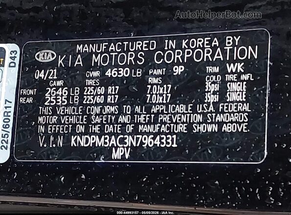KNDPM3AC3N7964331 2022 KIA SPORTAGE Черный 