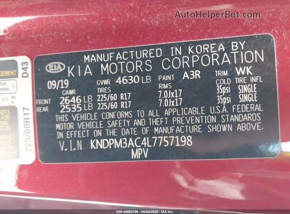 KNDPM3AC4L7757198 2020 KIA SPORTAGE Red Engine compartment view
