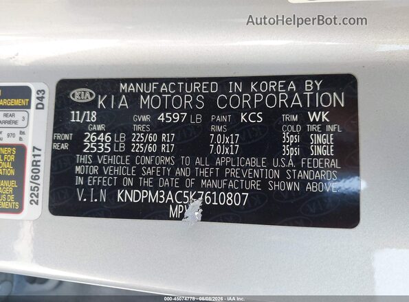 KNDPM3AC5K7610807 2019 KIA SPORTAGE Silver 