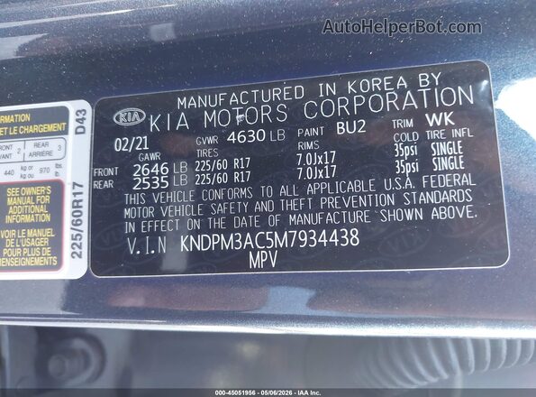 KNDPM3AC5M7934438 2021 KIA SPORTAGE Blue Вид підкапотного простору
