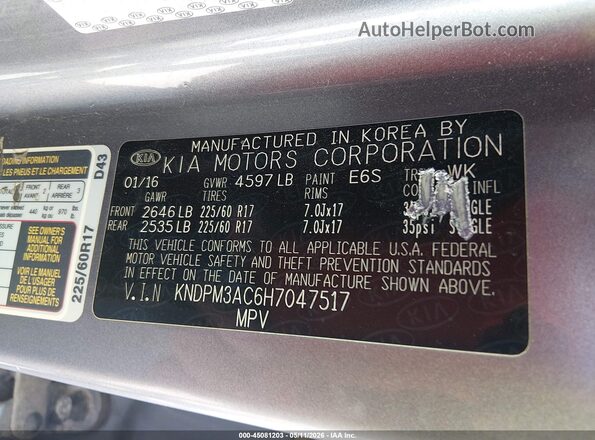 KNDPM3AC6H7047517 2017 KIA SPORTAGE Gray 