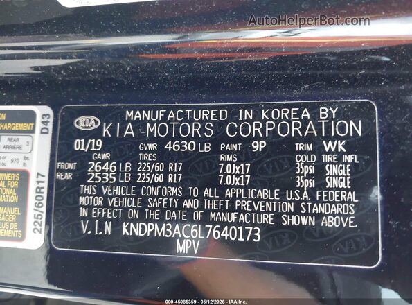 KNDPM3AC6L7640173 2020 KIA SPORTAGE Black ძრავის განყოფილების ხედი