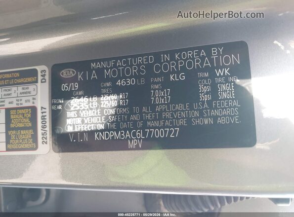 KNDPM3AC6L7700727 2020 KIA SPORTAGE Gray 