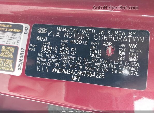 KNDPM3AC6N7964226 2022 KIA SPORTAGE Red ძრავის განყოფილების ხედი