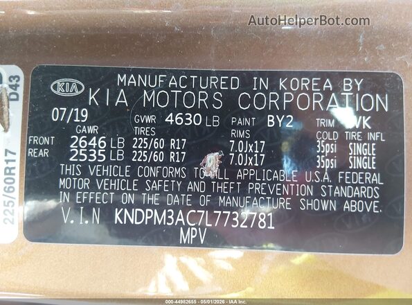 KNDPM3AC7L7732781 2020 KIA SPORTAGE Gold Շարժիչի բաժամունքի տեսք