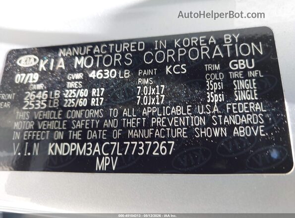 KNDPM3AC7L7737267 2020 KIA SPORTAGE Silver Вид підкапотного простору