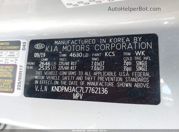 KNDPM3AC7L7762136 2020 KIA SPORTAGE Silver 