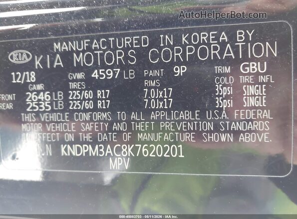 KNDPM3AC8K7620201 2019 KIA SPORTAGE Black 