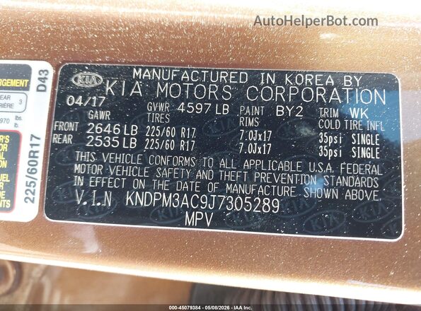 KNDPM3AC9J7305289 2018 KIA SPORTAGE Brown 