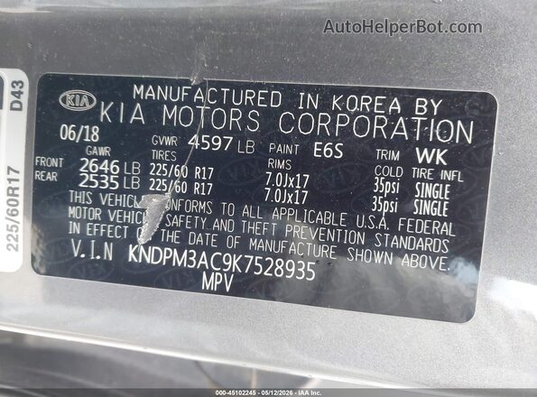 KNDPM3AC9K7528935 2019 KIA SPORTAGE Gray Շարժիչի բաժամունքի տեսք