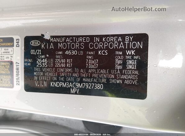 KNDPM3AC9M7927380 2021 KIA SPORTAGE Silver Widok komory silnika
