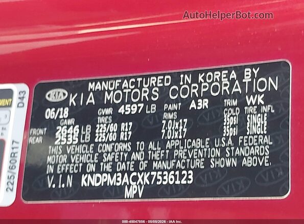 KNDPM3ACXK7536123 2019 KIA SPORTAGE Maroon Widok komory silnika