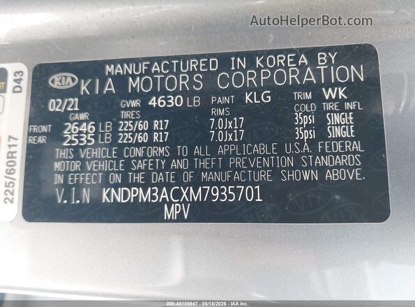 KNDPM3ACXM7935701 2021 KIA SPORTAGE Серебряный Вид подкапотного пространства