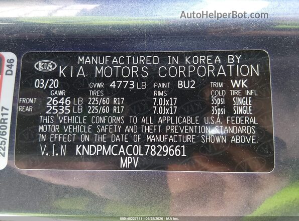KNDPMCAC0L7829661 2020 KIA SPORTAGE Blue Вид підкапотного простору