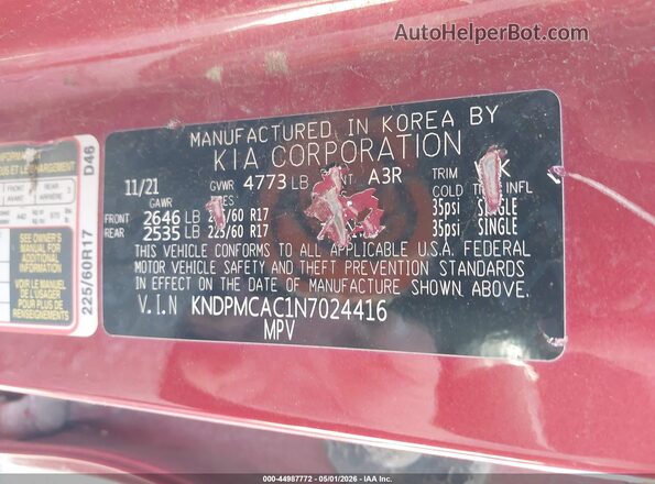 KNDPMCAC1N7024416 2022 KIA SPORTAGE Burgundy Engine compartment view