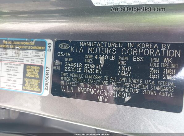 KNDPMCAC3H7114011 2017 KIA SPORTAGE Gray 