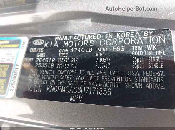 KNDPMCAC3H7171356 2017 KIA SPORTAGE Gray Engine compartment view