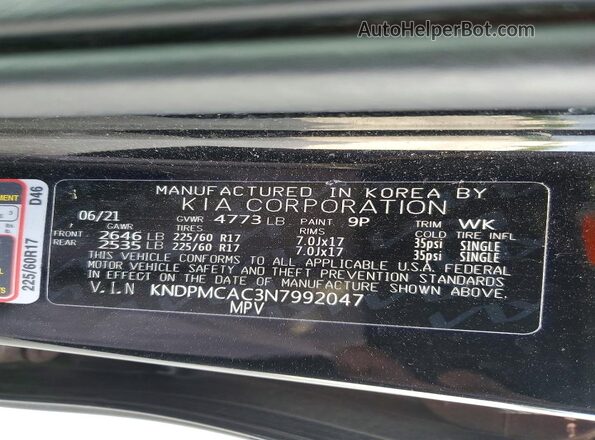 KNDPMCAC3N7992047 2022 KIA SPORTAGE Black 