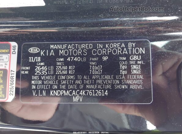 KNDPMCAC4K7612614 2019 KIA SPORTAGE Black Շարժիչի բաժամունքի տեսք