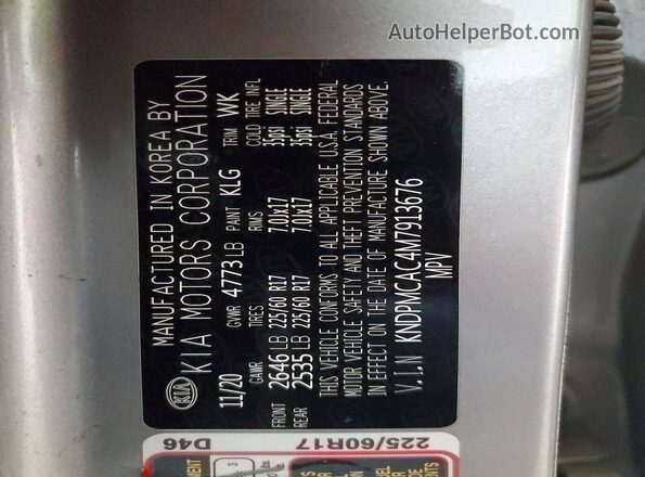 KNDPMCAC4M7913676 2021 KIA SPORTAGE Silver 