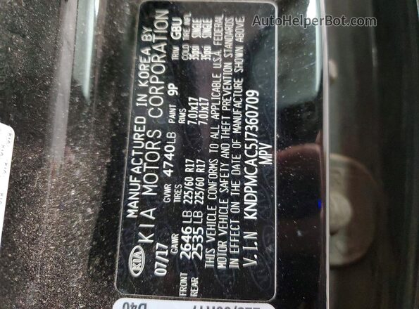 KNDPMCAC5J7360709 2018 KIA SPORTAGE Black Widok naklejki z numerem VIN