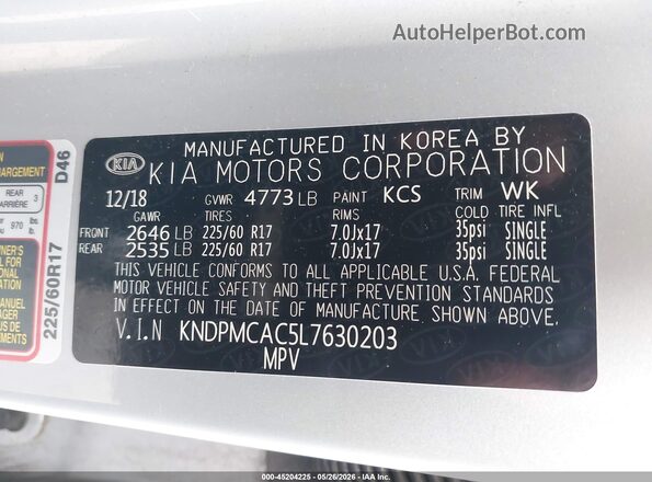 KNDPMCAC5L7630203 2020 KIA SPORTAGE Silver Вид підкапотного простору