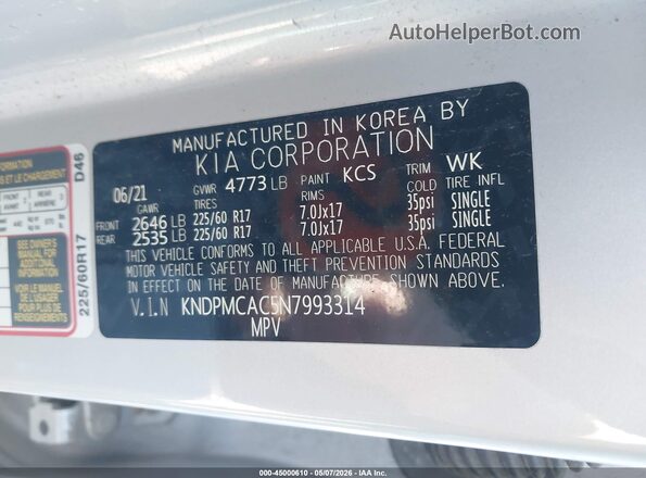 KNDPMCAC5N7993314 2022 KIA SPORTAGE Silver Widok komory silnika