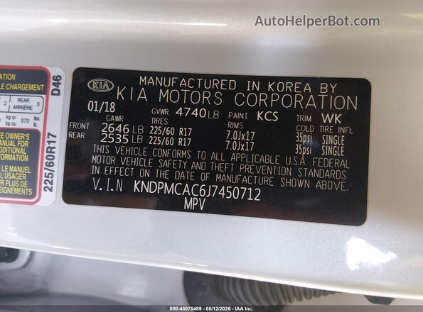 KNDPMCAC6J7450712 2018 KIA SPORTAGE Silver Engine compartment view