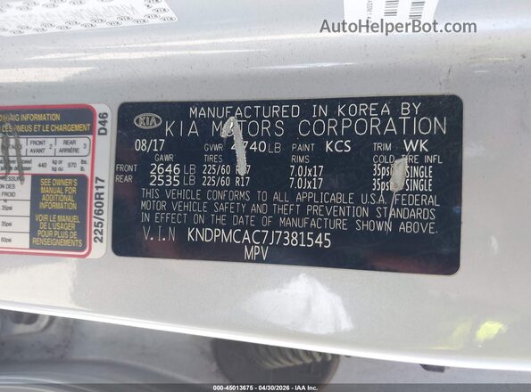 KNDPMCAC7J7381545 2018 KIA SPORTAGE Silver ძრავის განყოფილების ხედი