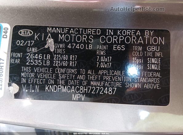 KNDPMCAC8H7272487 2017 KIA SPORTAGE Gray Շարժիչի բաժամունքի տեսք