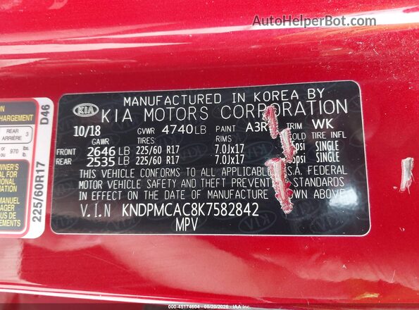 KNDPMCAC8K7582842 2019 KIA SPORTAGE Red Շարժիչի բաժամունքի տեսք