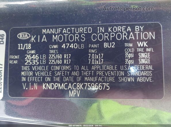 KNDPMCAC8K7596675 2019 KIA SPORTAGE Blue Vista del compartimento del motor