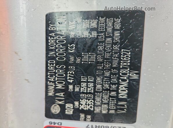 KNDPMCAC8L7816527 2020 KIA SPORTAGE Silver VIN sticker view