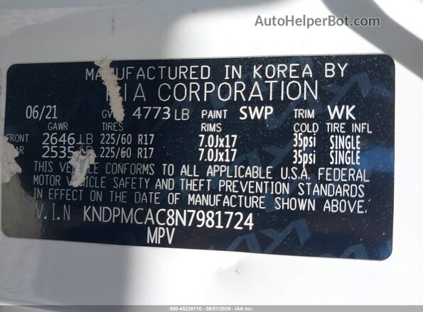 KNDPMCAC8N7981724 2022 KIA SPORTAGE White Շարժիչի բաժամունքի տեսք
