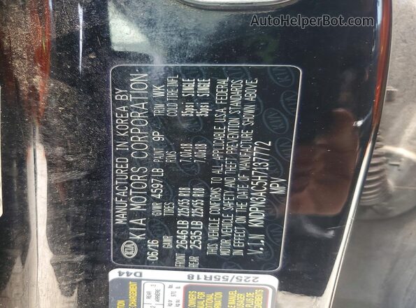 KNDPN3AC5H7137772 2017 KIA SPORTAGE Black Widok naklejki z numerem VIN