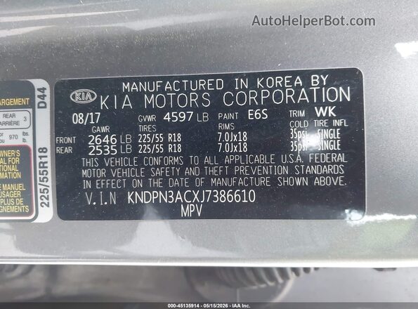 KNDPN3ACXJ7386610 2018 KIA SPORTAGE Gray Շարժիչի բաժամունքի տեսք