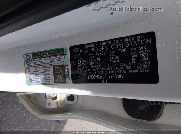 KNDPNCAC4L7788481 2020 KIA SPORTAGE White Vista del compartimento del motor