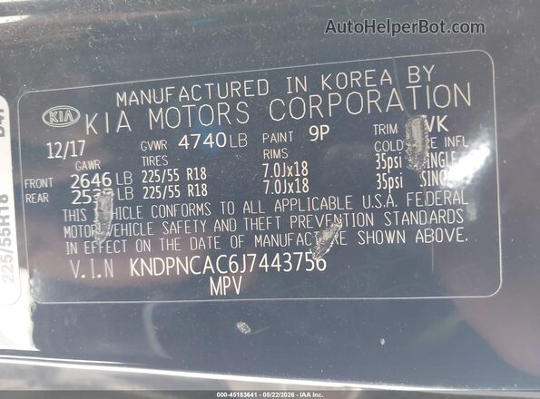KNDPNCAC6J7443756 2018 KIA SPORTAGE Black Շարժիչի բաժամունքի տեսք