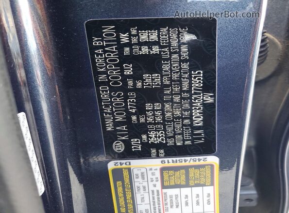 KNDPR3A62L7789515 2020 KIA SPORTAGE Blue Вид наклейки з VIN-кодом