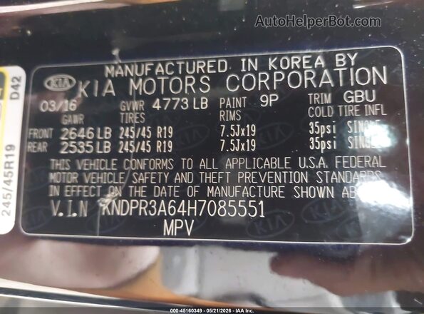 KNDPR3A64H7085551 2017 KIA SPORTAGE Black Widok komory silnika