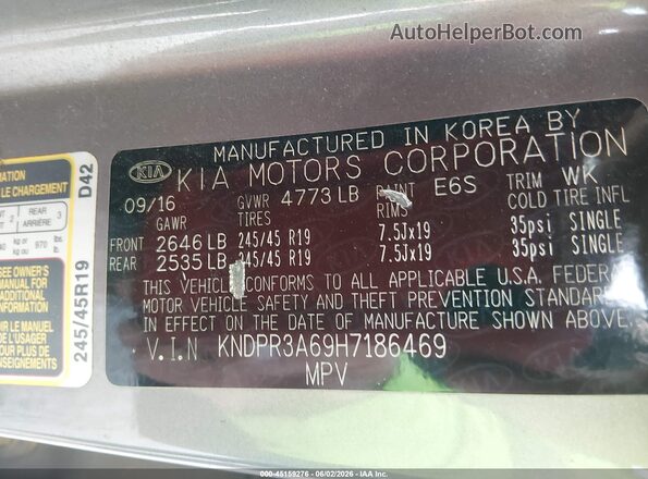 KNDPR3A69H7186469 2017 KIA SPORTAGE Gray 