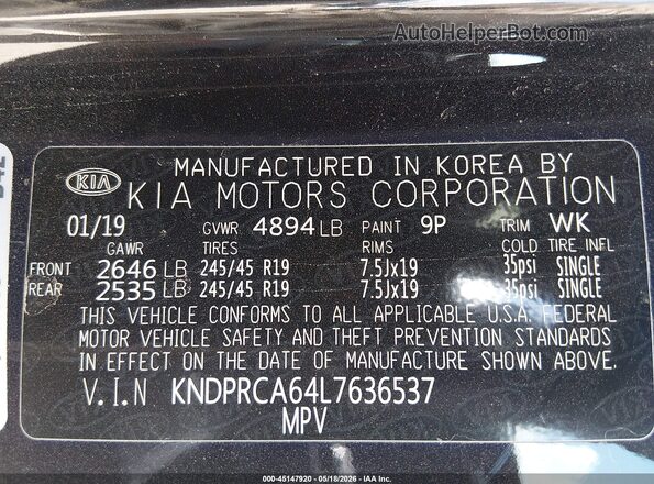 KNDPRCA64L7636537 2020 KIA SPORTAGE Black Вид підкапотного простору