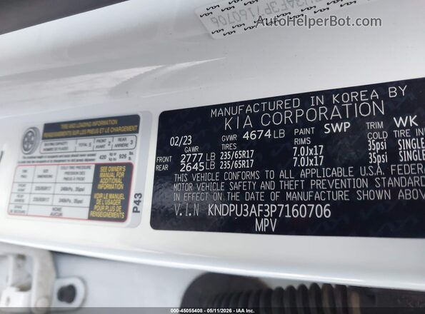 KNDPU3AF3P7160706 2023 KIA SPORTAGE White Շարժիչի բաժամունքի տեսք