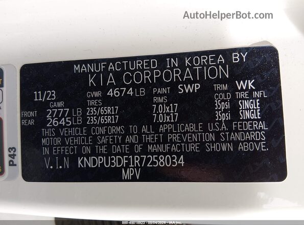 KNDPU3DF1R7258034 2024 KIA SPORTAGE White Vista del compartimento del motor