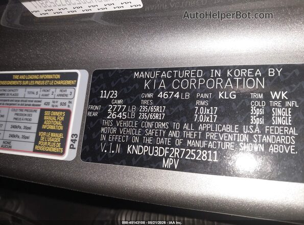 KNDPU3DF2R7252811 2024 KIA SPORTAGE Gray Engine compartment view