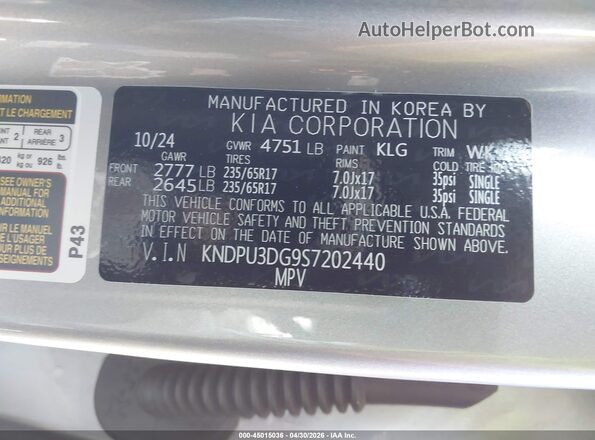KNDPU3DG9S7202440 2025 KIA SPORTAGE HYBRID Gray Շարժիչի բաժամունքի տեսք